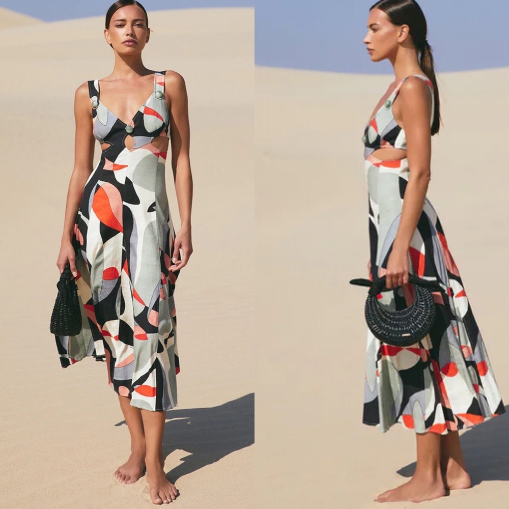 Cult Gaia Robin Linen-Blend Midi Dress Dark Lava